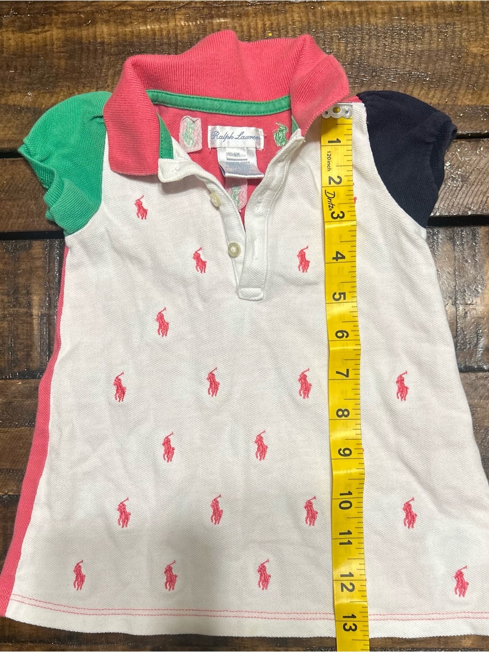 Ralph Lauren Girls White Polo Top with Pink, Green & Navy Accents